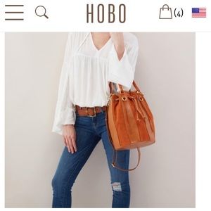 Hobo Myriad Leather Bucket Crossbody Bag Earth Color Caramel Camel Suede mix
